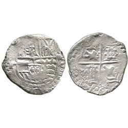 Potosi, Bolivia, cob 4 reales, Philip III, assayer T, quadrants of cross transposed.