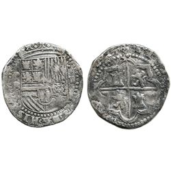 Potosi, Bolivia, cob 2 reales, Philip II, assayer B (3rd period).
