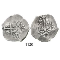 Potosi, Bolivia, cob 2 reales, 1664E.