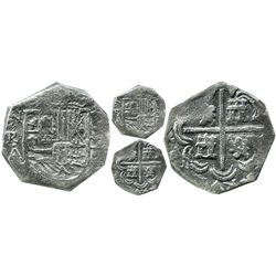Bogota, Colombia, cob 2 reales, Philip IV, assayer A (1632-42), NR-A to left, denomination 2, lions