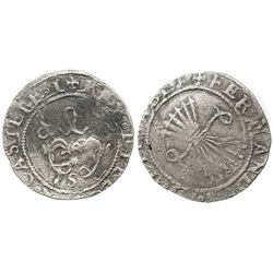 Seville, Spain, 1/2 real, Ferdinand-Isabel, assayer * above S below yoke.