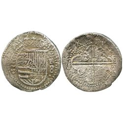 Valladolid, Spain, cob 8 reales, Philip II, assayer F (1590), very rare.