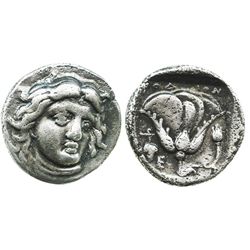 Caria, Rhodes, AR didrachm, Helios and rose, 340-316 BC.