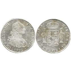 Potosi, Bolivia, bust 8 reales, Charles IV, 1792PR.