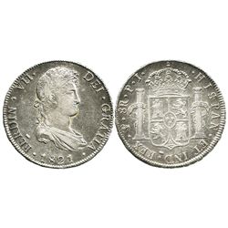 Potosi, Bolivia, bust 8 reales, Ferdinand VII, 1821PJ.