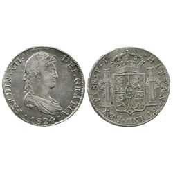 Potosi, Bolivia, bust 8 reales, Ferdinand VII, 1824PJ.