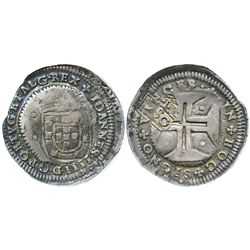 Brazil, 250 reis, crowned-"2S0" countermark (1663) on a Lisbon, Portugal, 200 reis of Joao IV, encap