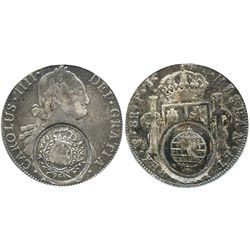 Brazil (Minas Gerais), 960 reis, crowned-arms counterstamp (1808) on a Potosi, Bolivia, bust 8 reale