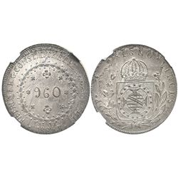 Brazil (Rio mint), 960 reis, Pedro I, 1823-R, struck over an unidentified Spanish colonial bust 8R,