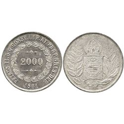 Brazil, 2000 reis, Pedro II, 1851.