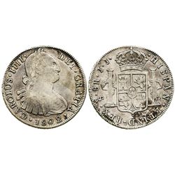 Santiago, Chile, bust 8 reales, Charles IV, 1802JJ.