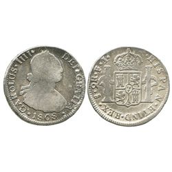 Santiago, Chile, bust 2 reales, Charles IV, 1808FJ.