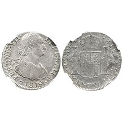 Bogota, Colombia, bust 2 reales, Ferdinand VII (bust of Charles IV), 1819FJ, encapsulated NGC XF 45.