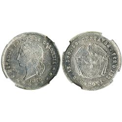 Bogota, Colombia, 50 centavos, 1873, encapsulated NGC MS 61.