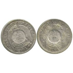 Guatemala, 1 peso, 1894, 1/2 real counterstamp on a Santiago, Chile, 1 peso of 1870, rare early date