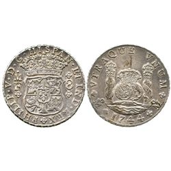 Mexico City, Mexico, pillar 8 reales, Philip V, 1744MF.