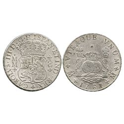 Mexico City, Mexico, pillar 8 reales, Charles III, 1761MM, with chopmark as from circulation in the