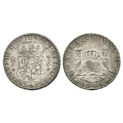 Mexico City, Mexico, pillar 8 reales, Charles III, 1765MF.