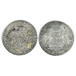 Mexico City, Mexico, pillar 8 reales, Charles III, 1767MF.