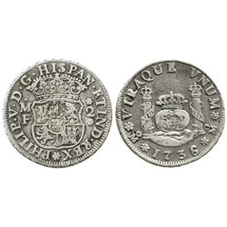 Mexico City, Mexico, pillar 2 reales, Philip V, 1736/5MF.