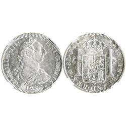 Mexico City, Mexico, bust 8 reales, Charles III, 1786FM, encapsulated NGC AU 58.