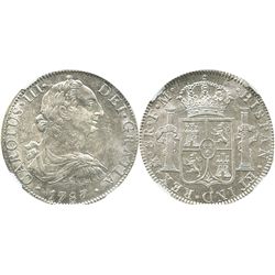 Mexico City, Mexico, bust 8 reales, Charles III, 1787FM, encapsulated NGC AU 55.