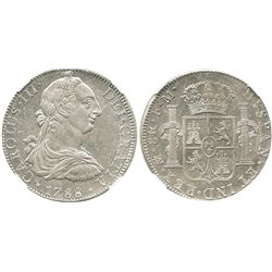 Mexico City, Mexico, bust 8 reales, Charles III, 1788FM, encapsulated NGC AU 55.