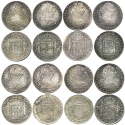 Lot of 8 Mexico City, Mexico, bust 8 reales of Charles III: 1778FF, 1781FF (2), 1784FM, 1786FM (2),