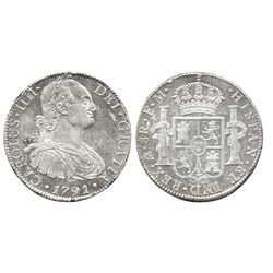 Mexico City, Mexico, bust 8 reales, Charles IV, 1791FM.