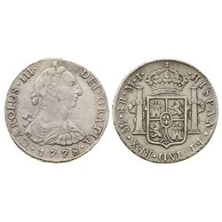 Lima, Peru, bust 8 reales, Charles III, 1778MJ.