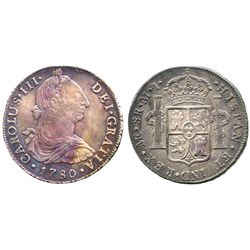 Lima, Peru, bust 8 reales, Charles III, 1780MI.