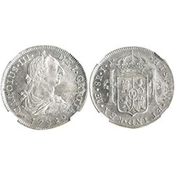 Lima, Peru, bust 8 reales, Charles III, 1788IJ, encapsulated NGC MS 61, finest known specimen graded