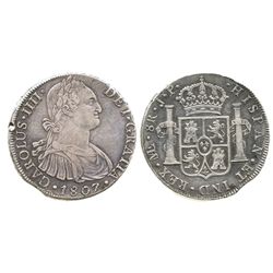 Lima, Peru, bust 8 reales, Charles IV, 1807JP.