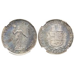 Lima, Peru, 8 reales, 1825JM, encapsulated NGC AU 58.