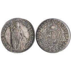 Lima, Peru, 8 reales, 1829JM, encapsulated NGC MS 63, tied for finest known graded by NGC.