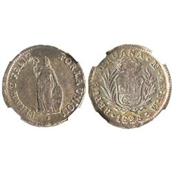 Lima, Peru, 2 reales, 1828JM, ex-Whittier, encapsulated NGC MS 62.