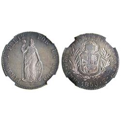Lima, Peru, 2 reales, 1856MB, encapsulated NGC MS 62, finest (and only) known specimen graded by NGC