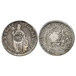 Philippines (under Spain), 8 reales, Isabel II, crowned "Y.II" countermark (1834) on a Lima 8R