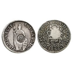 Philippines (under Spain), 8 reales, Ferdinand VII, crowned "F.7.o" countermark (1832-34) on a Lima,