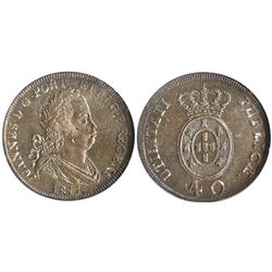 Lisbon, Portugal, copper 40 reis (pataco), Joao VI, 1811, encapsulated NGC AU 55 BN.