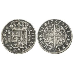 Seville, Spain, milled 4 reales "double pistareen," Philip V, 1737PJ.