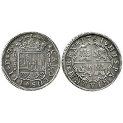 Seville, Spain, milled 4 reales "double pistareen," Charles III, 1761JV.