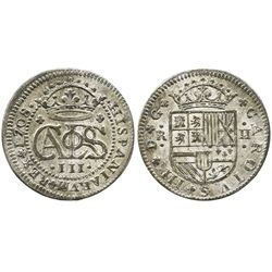 Barcelona, Spain, milled 2 reales, Charles III, 1708.