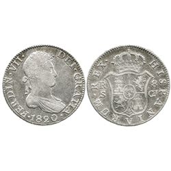 Seville, Spain, bust 8 reales, Ferdinand VII, 1820CJ.