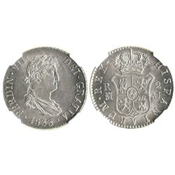 Madrid, Spain, bust 2 reales, Ferdinand VII, 1833AJ, encapsulated NGC MS 63.