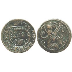Caracas, Venezuela, copper 1/4 real, 1816, large date, with unidentified countermark "F O" in large