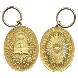Argentina, oval gold medal, 1881, Campaign for Rio Negro, with ring at top, rare.