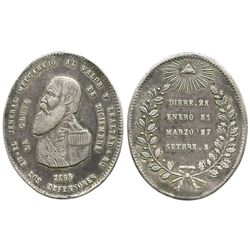 Potosi, Bolivia, oval silver military medal, 1865, Melgarejo.