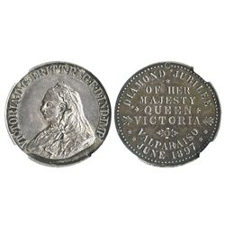 Valparaiso, Chile, silver 1/2 peso-sized medal, 1897, Queen Victoria diamond jubilee, ex-Tarapaca, e