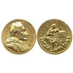 Italy (Papal States), gilt-bronze medal, Pope Innocent XI, year 6 (1681), State of Religion, by Bene